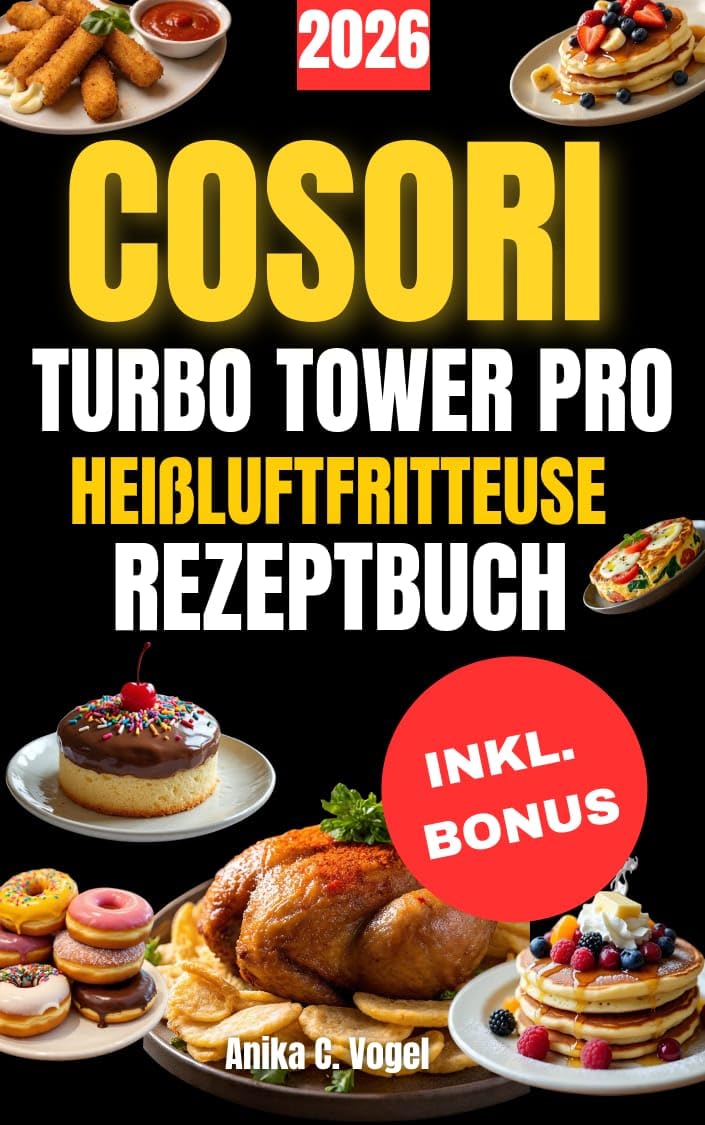 ler totalmente COSORI TURBO TOWER PRO Heißluftfritteuse Rezeptbuch: 200 köstliche Rezepte, schnell und einfach zubereitet, inklusive Nährwertangaben (German Edition)