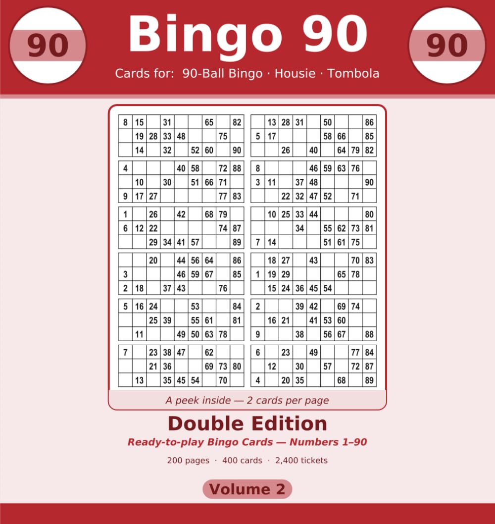 Bingo 90: Double Edition: 400 90-Ball Housie & Tombola Sheets, Two Cards Per Page (Volume 2) baixar livro de graça