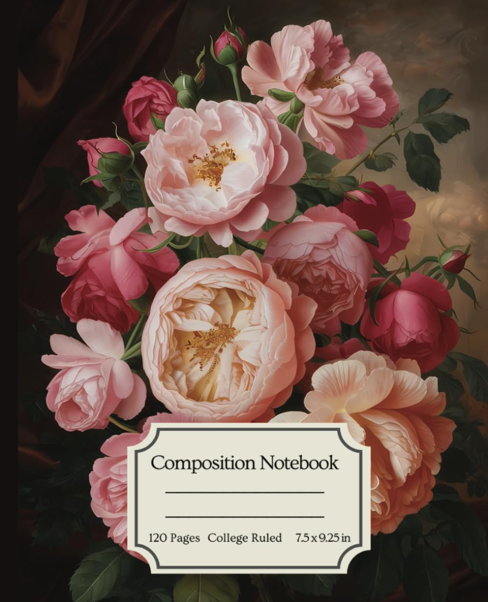 ler totalmente Composition Notebook: College Ruled Notebook with Vintage Rose Botanical Illustration 7.5" x 9.25", 120 pages, Stunning Baroque Print Aesthetic, great gift idea for school and office