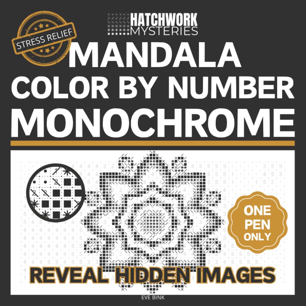 ler totalmente Hatchwork Mysteries. Mandala Color by Number Monochrome: A One Color Coloring Book for Adults — Hidden Designs to Reveal with a Single Pen | Bold High-Contrast for Relaxation & Stress Relief