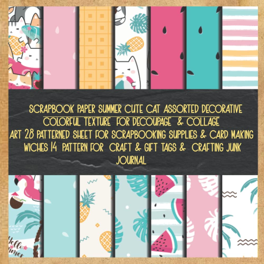 scrapbook paper summer cute cat assorted decorative colorful texture for decoupage & collage art 28 patterned sheet for scrapbooking supplies &... craft & gift tags & crafting junk journal baixar livro de graça