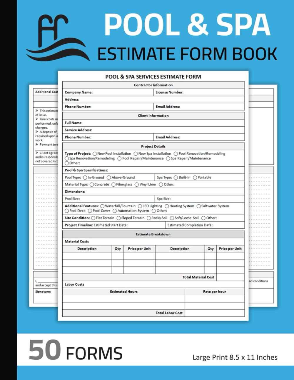 ler totalmente Pool & Spa Estimate Form Book: Pool and Spa Installation and Maintenance Estimating Sheets | 50 Forms