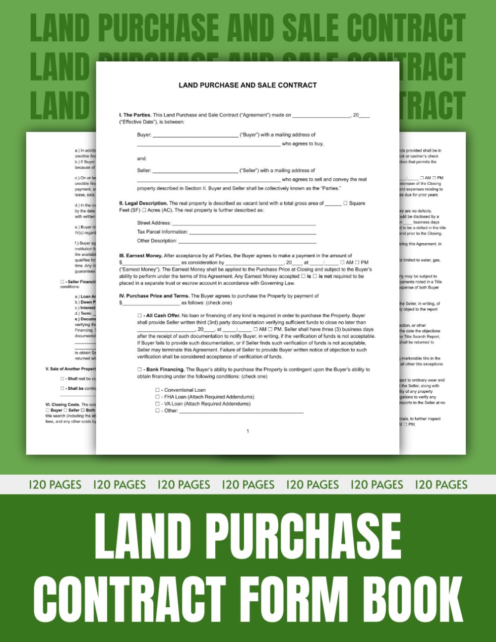 ler totalmente Land Purchase Contract Form Book: Legal Contract for Raw Land Sales | Inspection, Escrow, Closing, and Contingency Terms, 8.5 x 11 inches.