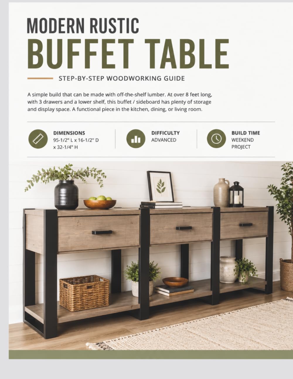 Rustic Buffet Table Woodworking Plans: Step-by-Step DIY Furniture Building Guide with Cut List, Dimensions, Tools Required and Assembly Instructions baixar o livro de graça