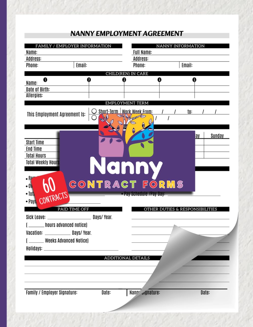 Nanny Contract Forms: Babysitter & Family Agreement Logbook for Parents Hiring a Nanny | Track Work Schedules, Pay, Duties, Time Off & More | Up to 5 Kids, 60 Forms baixar o livro de graça