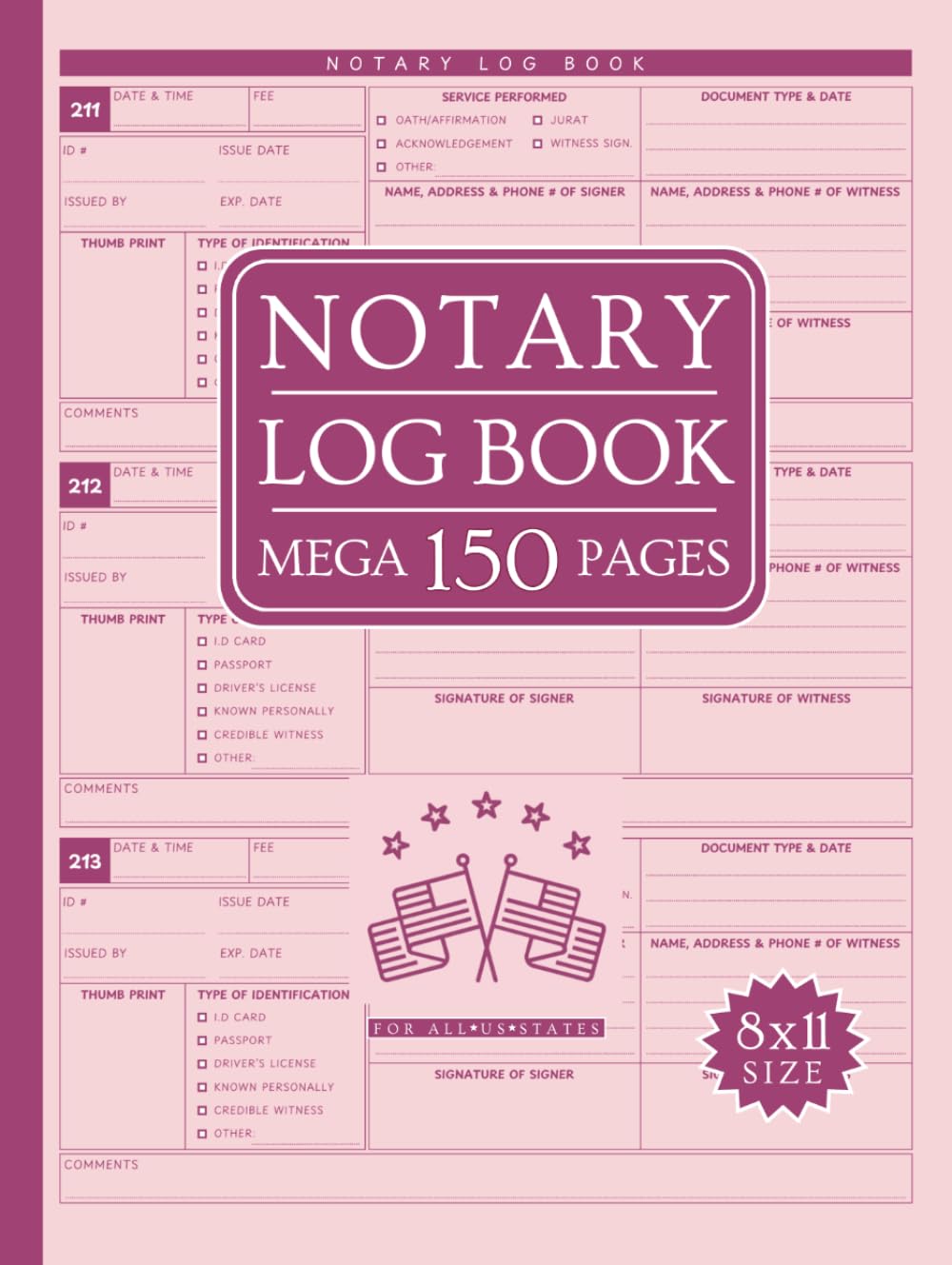 ler totalmente Notary Log Book = Hardcover: Mega 150-Page Hardcover Journal for Accurate, Compliant Record Keeping for USA Notarial Acts – Pink Cover