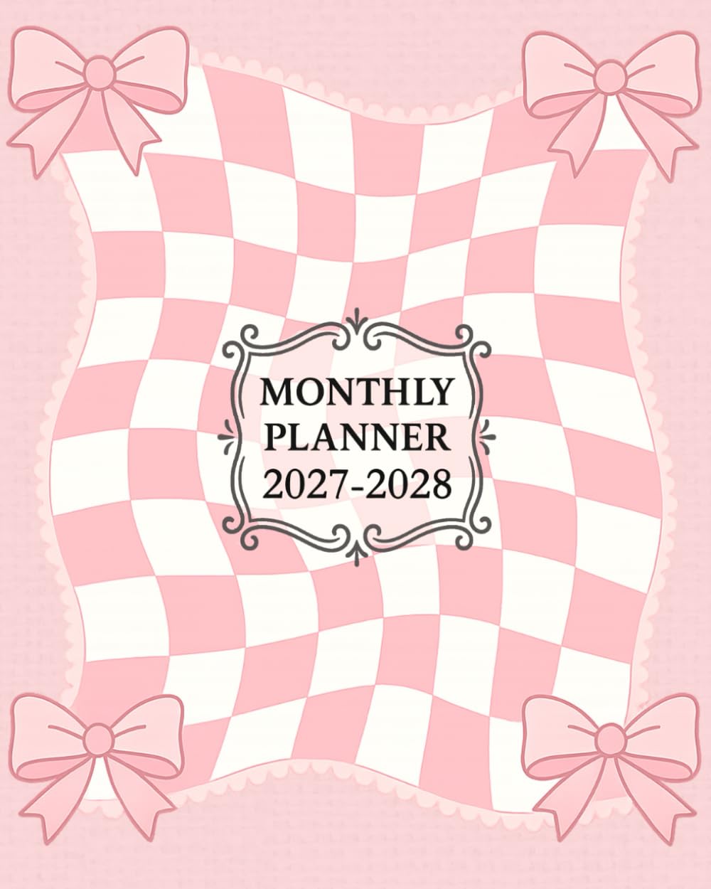 ler totalmente Monthly Planner 2027-2028: Pink Gingham Bows ~ Coquette Aesthetic Calendar for Women, 24 Month Agenda, 2 Year Appointment Book, Large 8 x 10