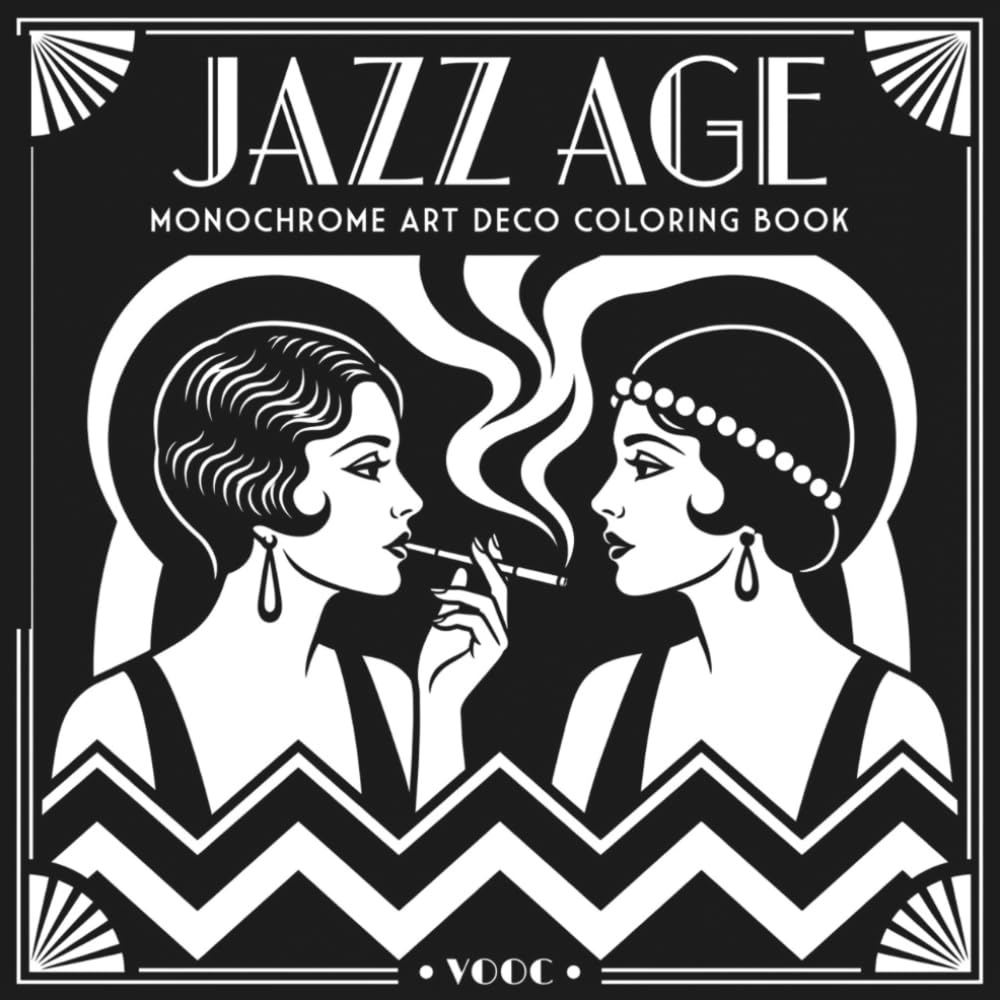 ler totalmente Jazz Age: Monochrome Art Deco Coloring Book for Adults, 40 Bold Designs on Solid Black Backgrounds, 1920s Flappers, Speakeasy Nights and Skyline Glamour (Monochrome Escape Coloring)