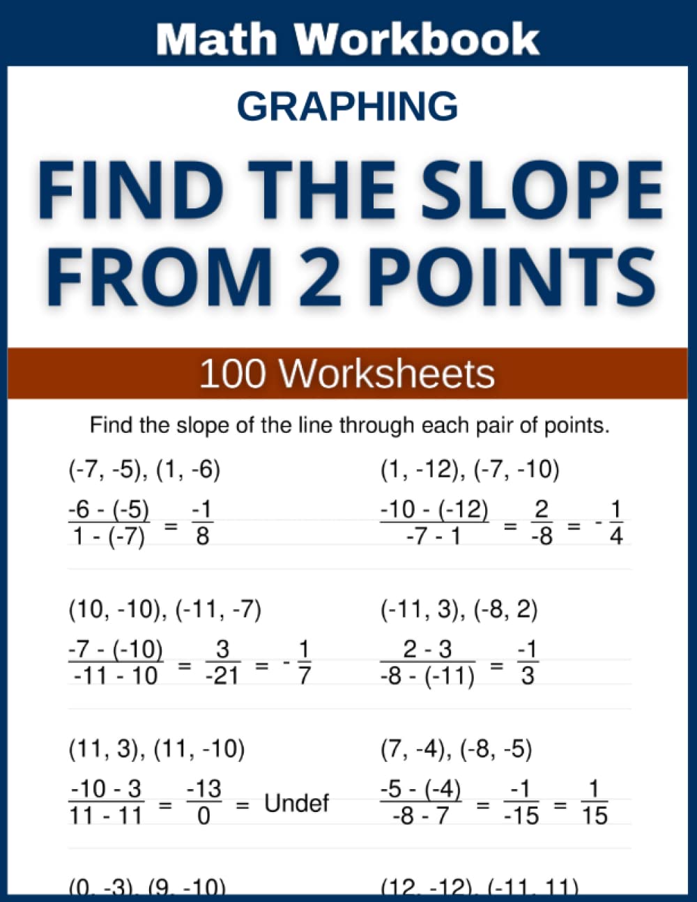 Graphing Find the Slope From 2 Points Math Workbook 100 Worksheets: Hands-on Practice for Finding Slope from 2 Points in Math