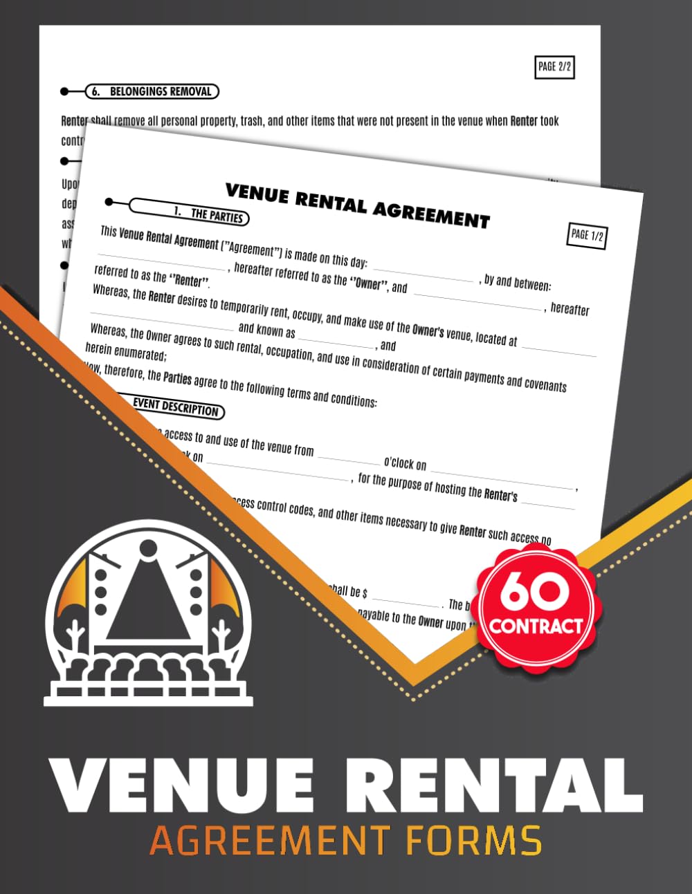 ler totalmente Venue Rental Agreement Forms: 60 Event Space Lease Contracts Between Owner & Renter for Clear Terms and Conditions | 120 Two-Sided Pages