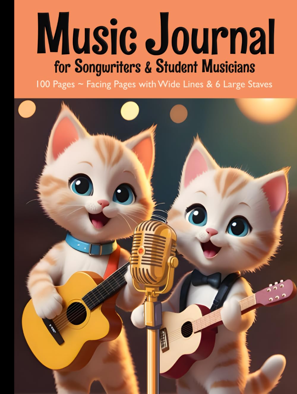 ler totalmente Music Journal for Songwriters & Student Musicians: 100 Pages ~ Facing Pages with Wide Lines & 6 Large Staves | Cute Cat Theme | Large Hardcover | Great for Kids, Teens, Seniors, Vocalists & more