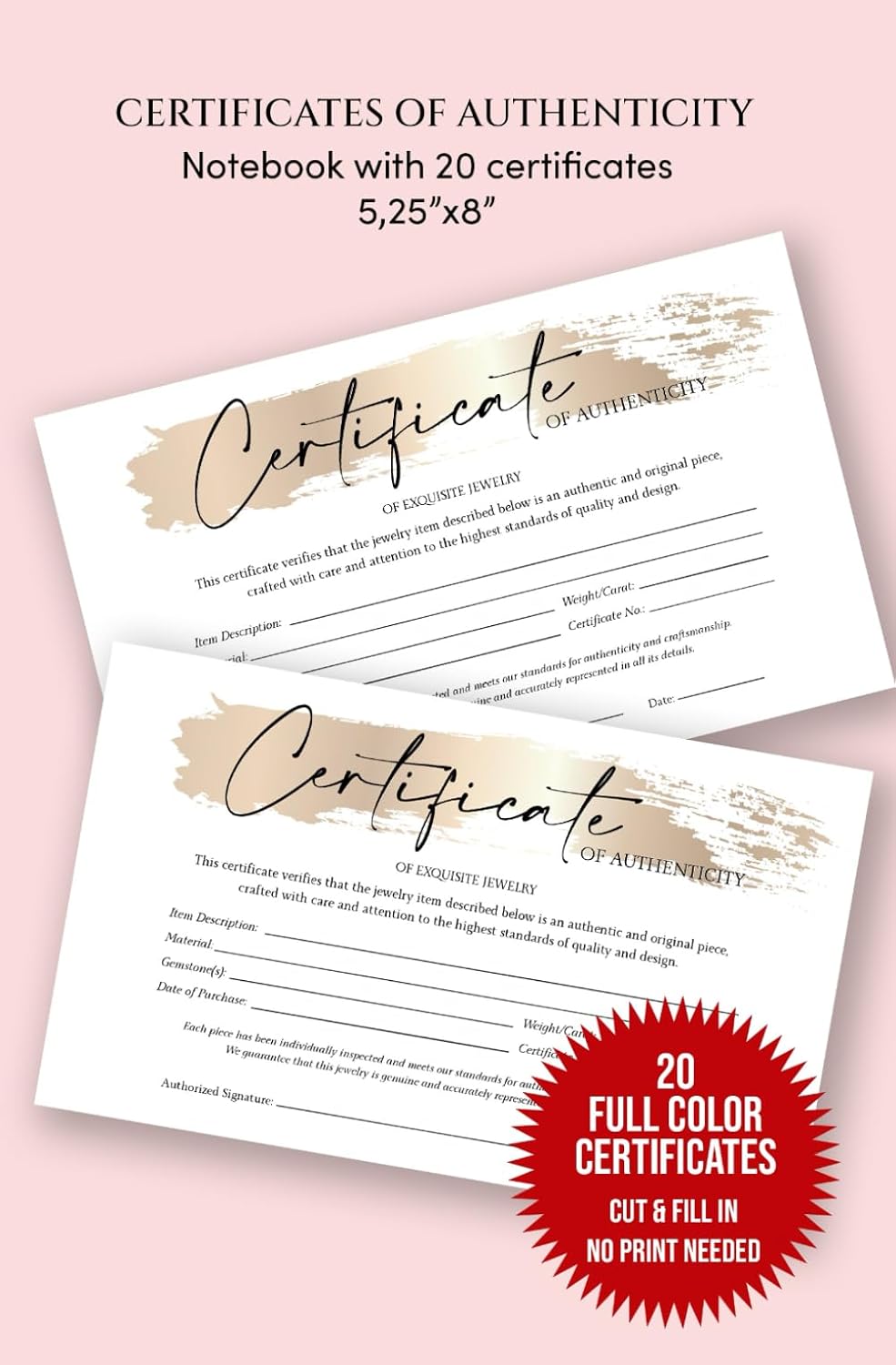 Certificate of Authenticity for Jewelry: Notebook with 20 Certificates | Jewelry Authentication Certificates for Handmade, Artisan, and Fine Jewelry Sellers baixar livro de graça