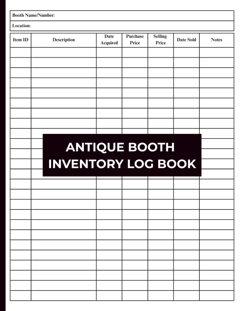 Simple Antique Booth Inventory Log Book