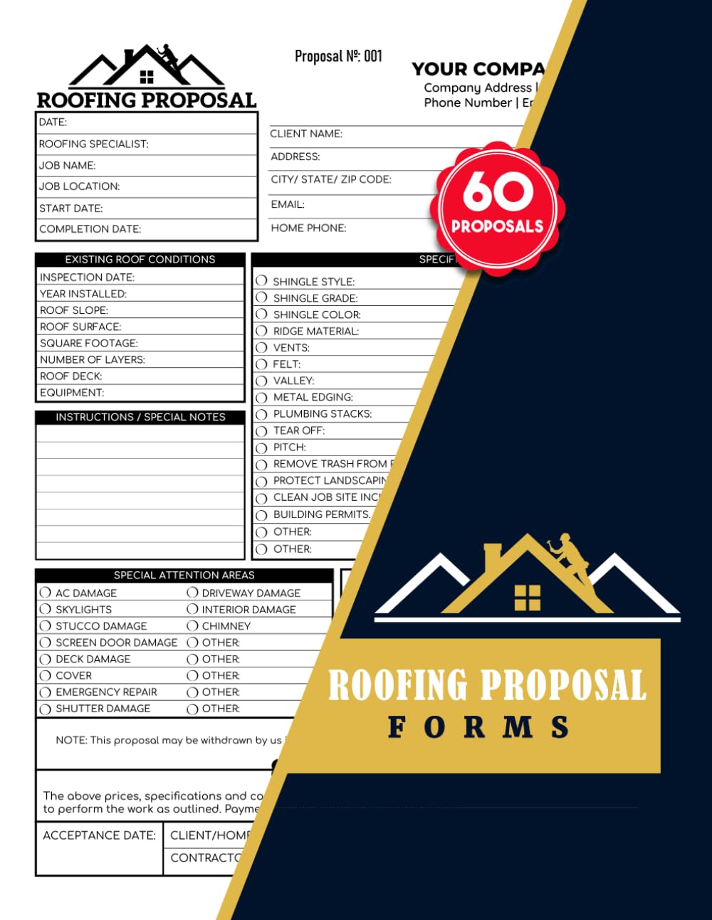 ler totalmente Roofing Proposal Forms: Custom Estimate & Repair Book for Carpenters, Roofers, and Builders | 60 Forms, 120 Single-Sided Pages