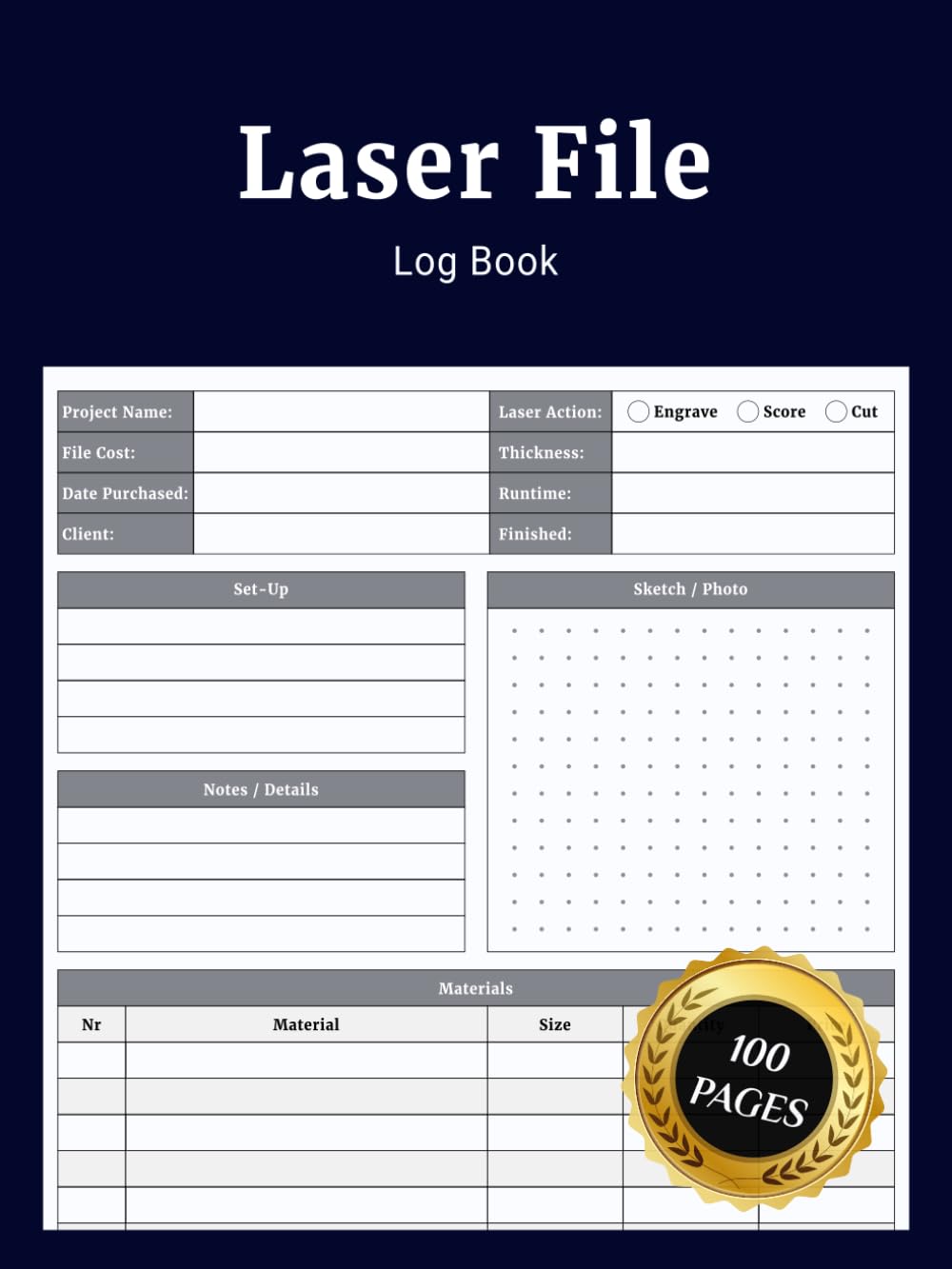 Laser File Log Book: Simple Laser Project Journal to Track Designs Files Materials Machine Settings Run Time Costs and Engraving Cutting Projects for Hobbyists and Business Owners baixar livro de graça