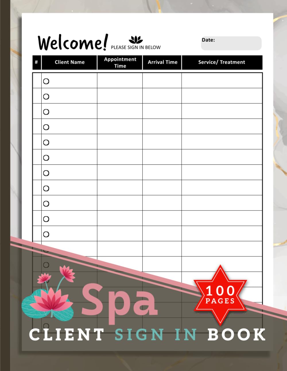Client Sign In Book Spa: Guest Walk in Sheets for Estheticians, Med Spa, & Beauty Businesses | Record Names, Appointment Times, Arrival Times & Services | 100 Pages baixar o livro de graça