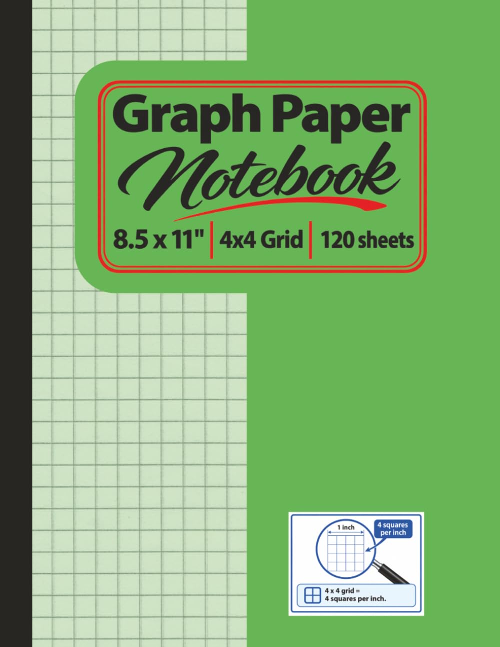 ler totalmente Graph Paper Notebook 4x4 Grid – Green: 8.5 x 11 Inch Graph Paper Notebook with 4 Squares per Inch, 120 Sheets for Math, Drawing, School, Engineering and Notes