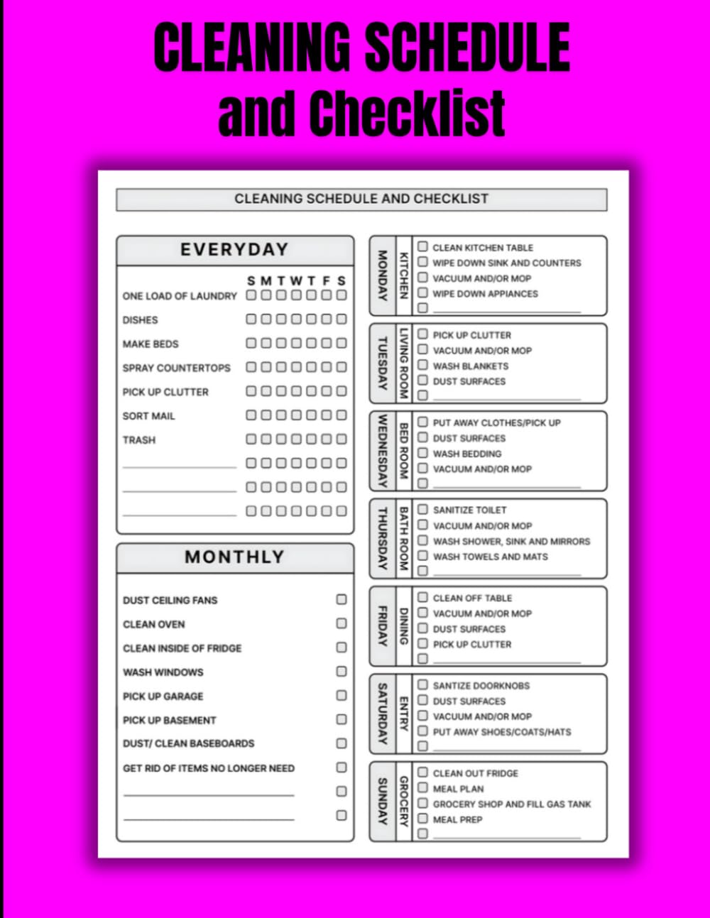 Cleaning Schedule and Checklist: Daily Weekly and Monthly Household Cleaning Schedule, Housekeeping Checklist Planner, and Organizer ( 120Pages "8.5X11" Inches ) baixar o livro de graça