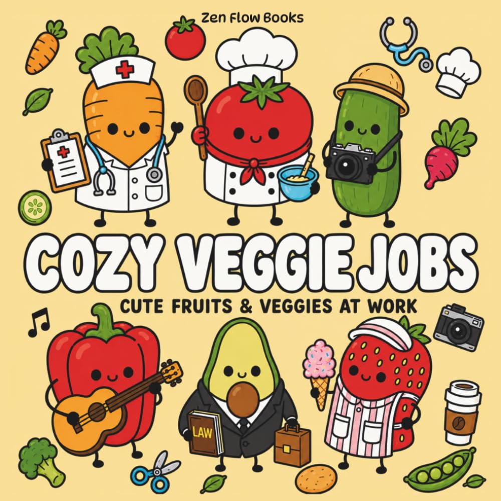 Cozy Veggie Jobs: A Cute Fruit & Vegetable Coloring Book for Adults and Teens with 40 Bold & Easy Career-Themed Designs to Relax, Color & Unwind (Cozy Veggie Coloring) baixar o livro de graça