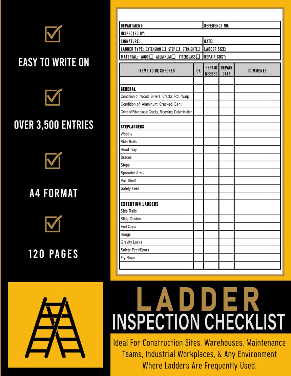 capítulo por capítulo baixar Ladder Inspection Checklist: Safety Inspection, Pre-Climb Checks, & Maintenance Log Book to Track Ladder Condition | Ensure Compliance, & Prevent... Sites, Warehouses, & Industrial Workplaces.