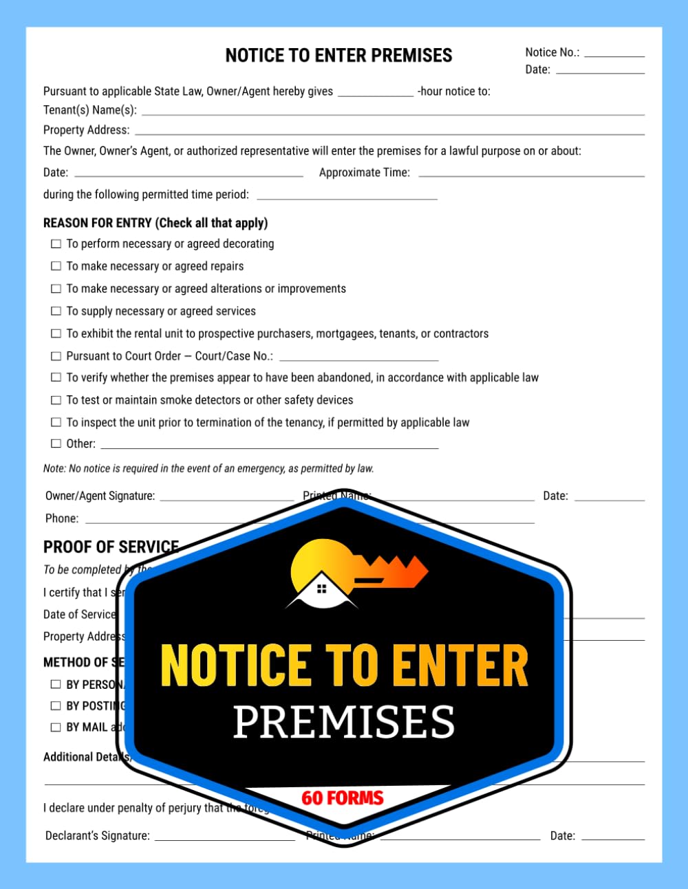 Notice to Enter Premises: Landlord Property Access Forms for Inspections, Repairs & Maintenance | Proof of Service Included | 120 Single-Sided Pages baixar o livro de graça