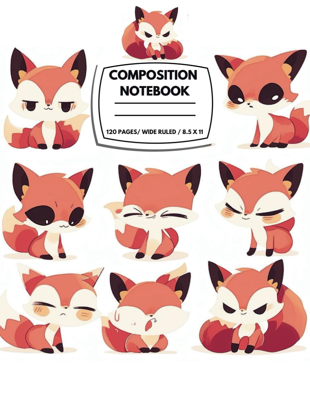 ler totalmente Composition Notebook: Cute Cartoon Foxes Pattern, Kawaii Fox Composition Book, Wide Ruled Lined Paper,Large Print Composition book 8.5 x 11, 120 Pages.