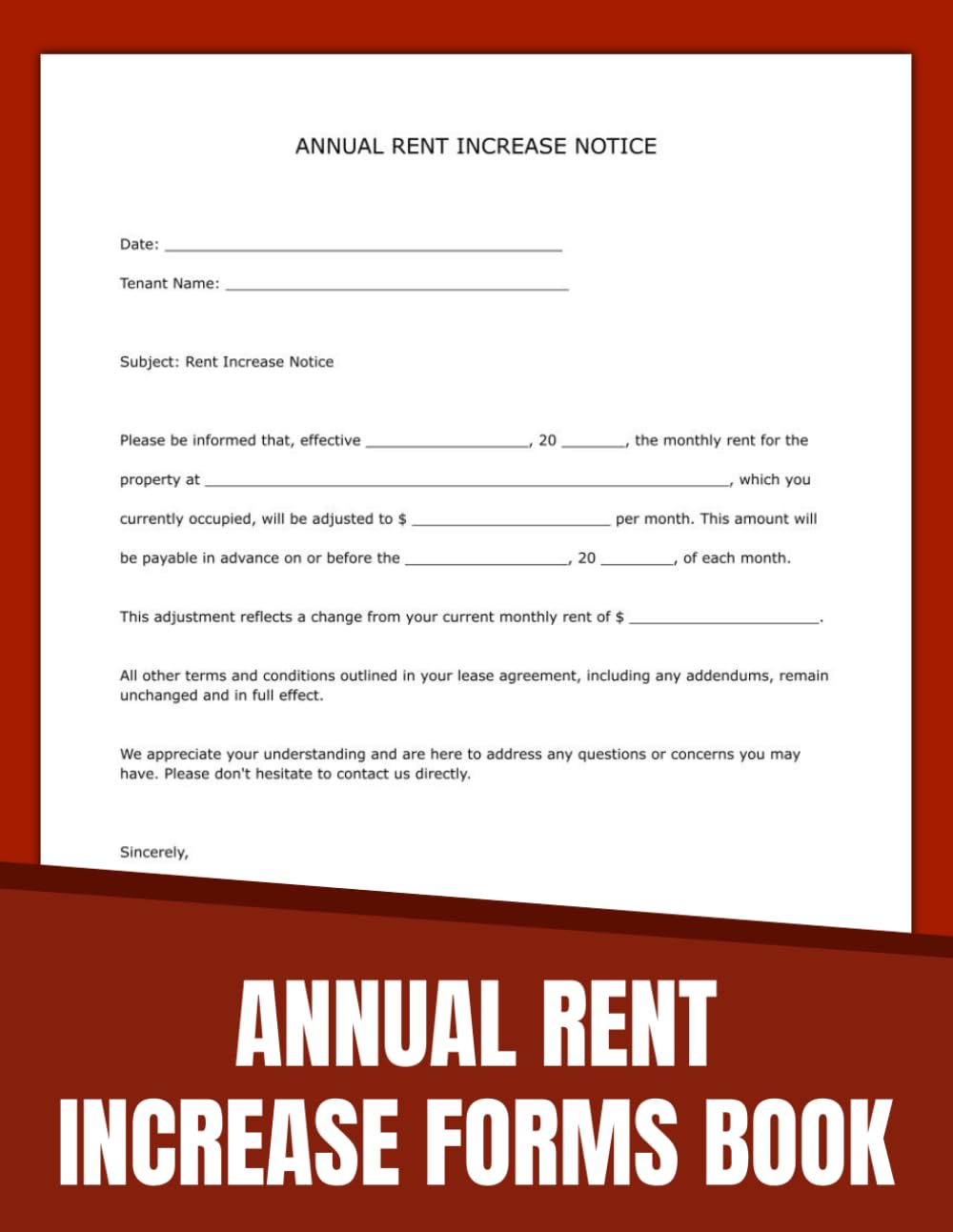 Annual Rent Increase Forms Book, Tenancy Fee Increase Notification Form, (60 forms on one side). baixar o livro de graça