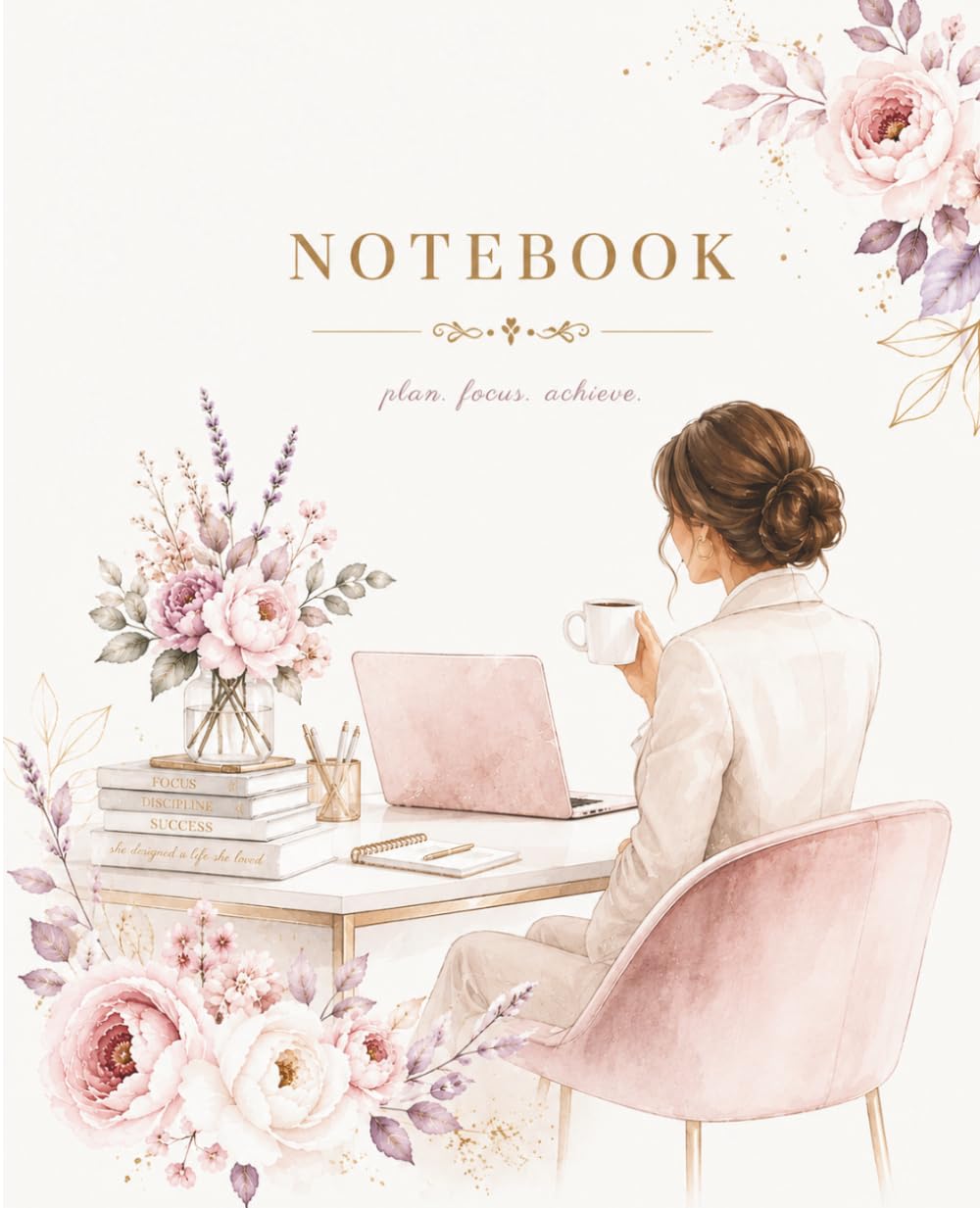 Notebook: A Floral Journal for the Woman Who Plans, Focuses & Achieves | 120 Lined Pages | 7.5 x 9.25''