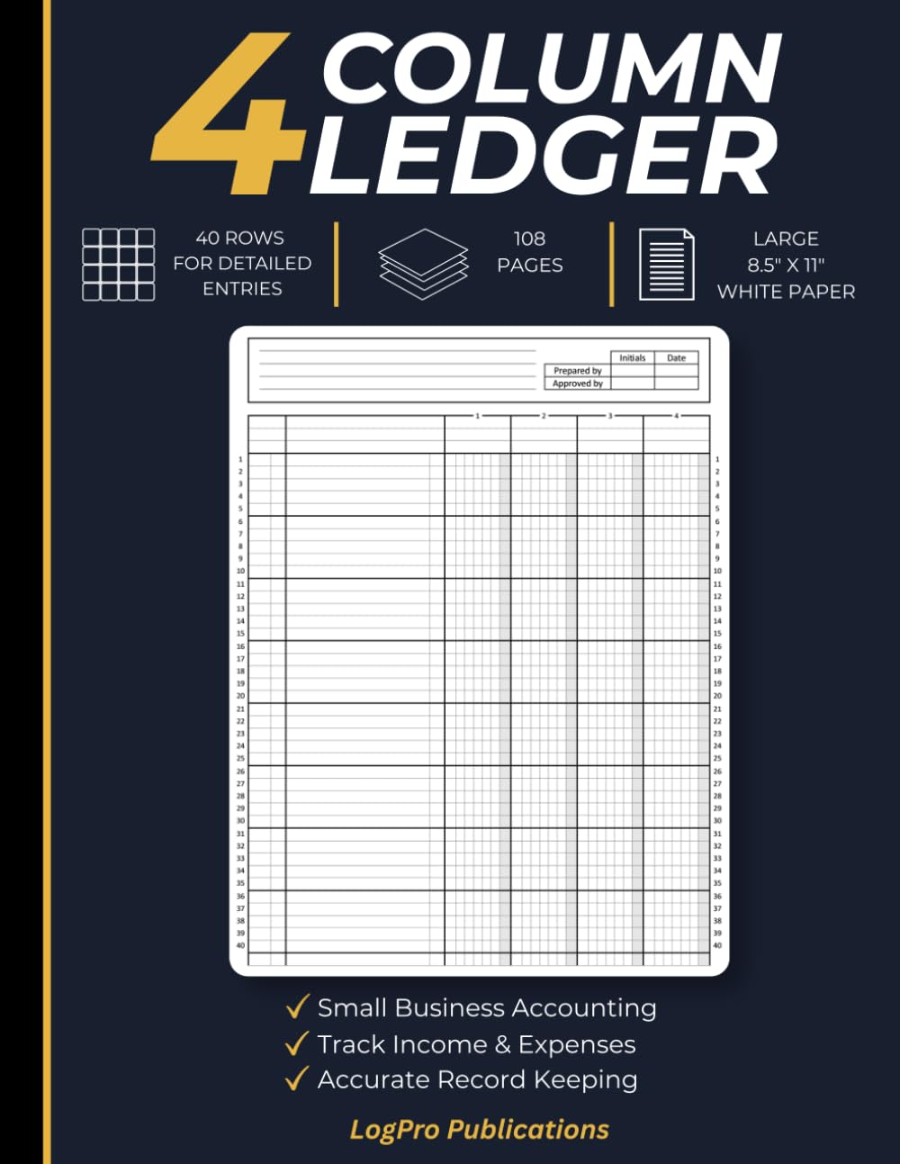 ler totalmente 4 Column Accounting Ledger: Small Business Bookkeeping Office Essentials Log Book | Income and Expense Tracking | White Paper, 40 Rows per Sheet
