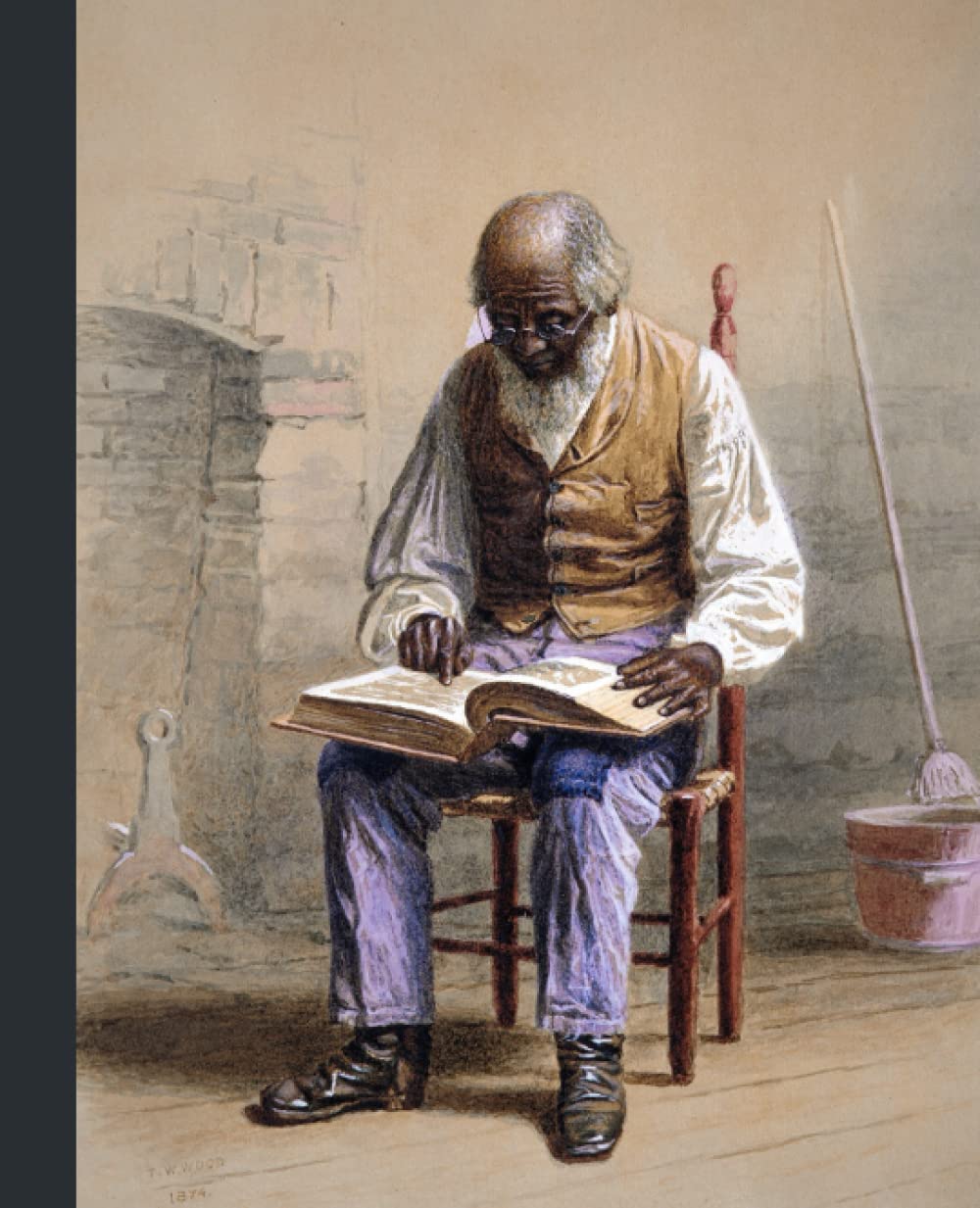 ler totalmente Composition Notebook College Ruled: Vintage Watercolor - African American Man Reading Scripture Near Fireplace Journal, 120 Pages 7.5" x 9.25"
