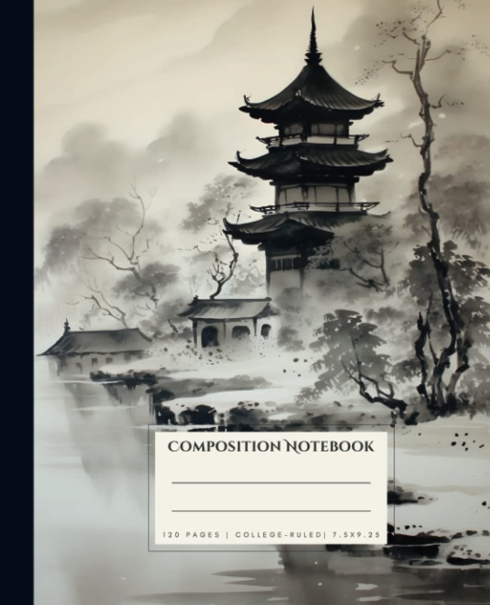 Composition Notebook: Japanese Landscape Black & White Watercolor | College-Ruled | 120 Pages | 7.5" x 9.75" | Perfect For School, College, Work, Log Books, or Journaling baixar o livro de graça