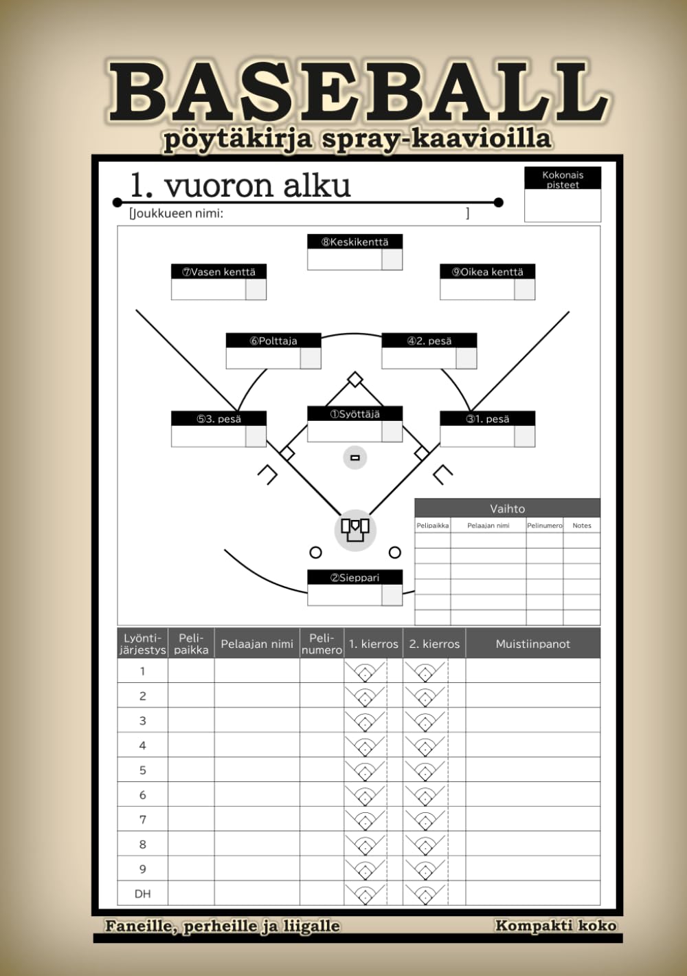 Baseball-pöytäkirja spray-kaavioilla: Helppokäyttöinen yhden sivun vuoroparia kohden sisältävä peliseuranta | Sisältää suuret spray-kaaviot ja... sarjoille Kompakti koko (Finnish Edition) baixar livro de graça