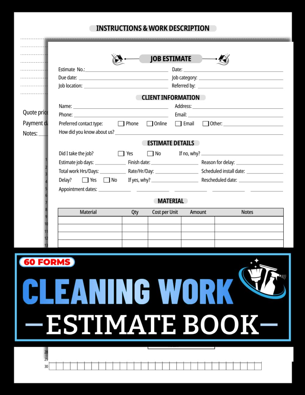 capítulo por capítulo baixar Cleaning Work Estimate Book: Job Quote Log for Commercial Cleaners, Housekeepers, and Janitorial Services | Monitor Labor, Materials, Measurements & Pricing | 60 Forms