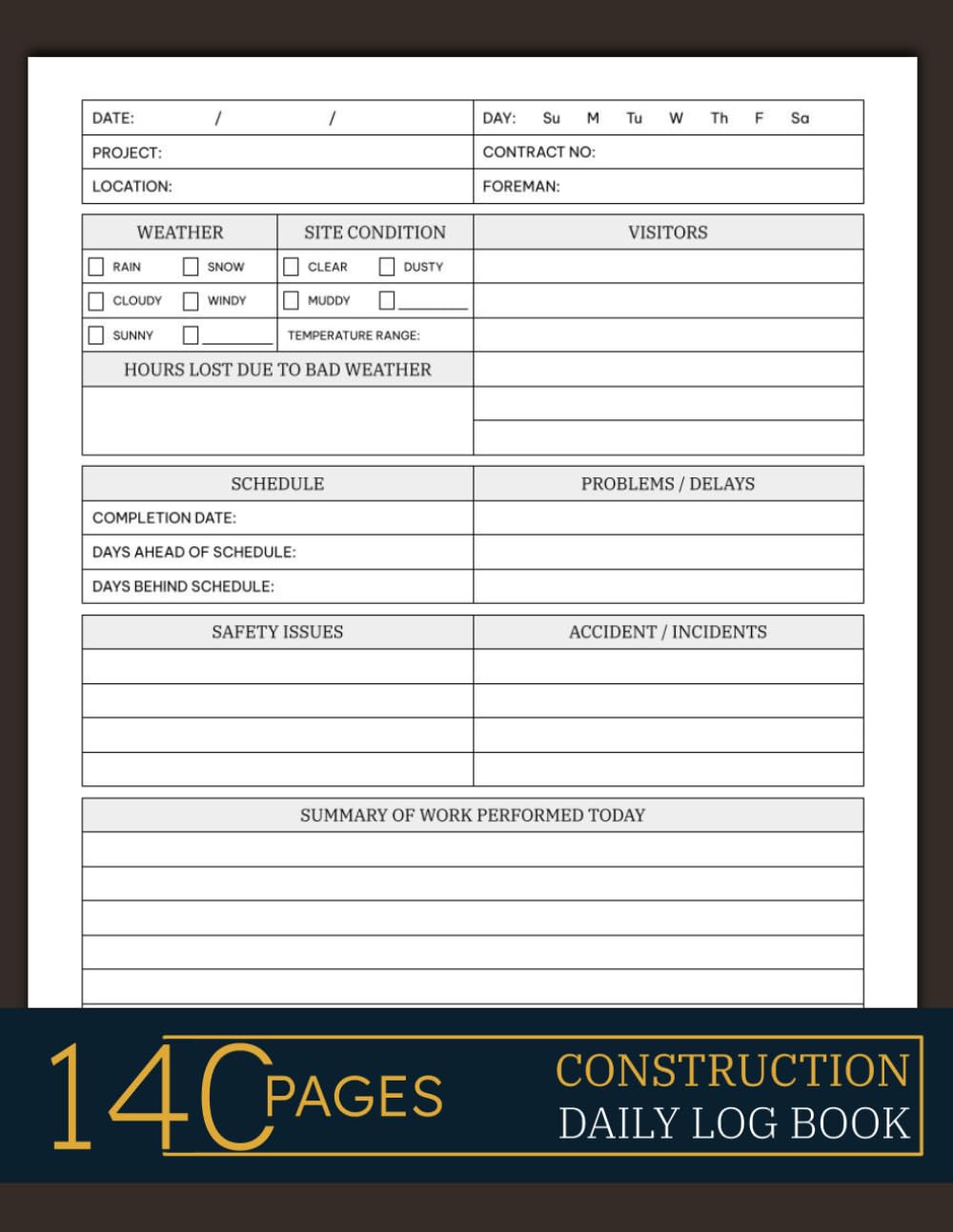 ler totalmente Construction Daily Log Book: Construction Site Daily Log Book and Job Site Project Management Report for Recording Workforce, Tasks, Schedules, Equipment and Daily Activities.