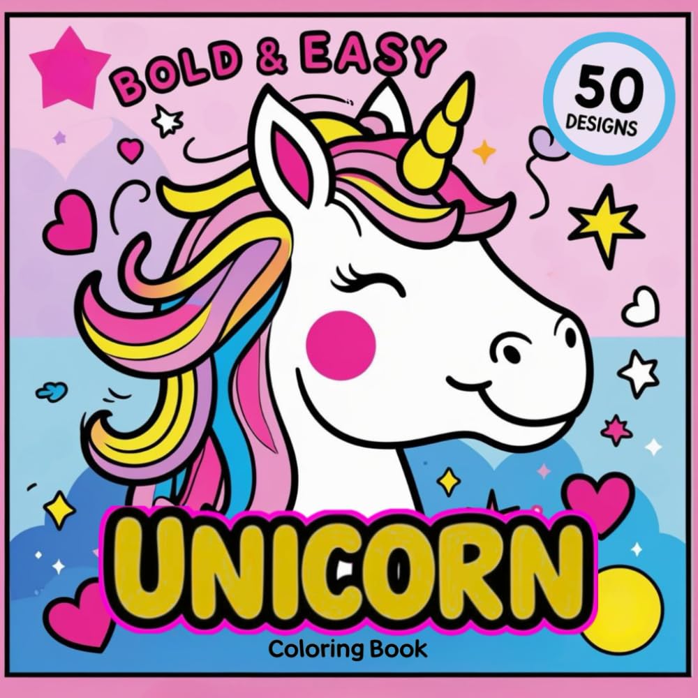 ler totalmente Unicorn Coloring Book: 50 Big, Bold and Easy Pages for Kids Ages 4-8 With Cute Illustrations Featuring Princess, Dancing Mermaid, Gnome, Butterfly and Motorcycle (Girls Children Art)