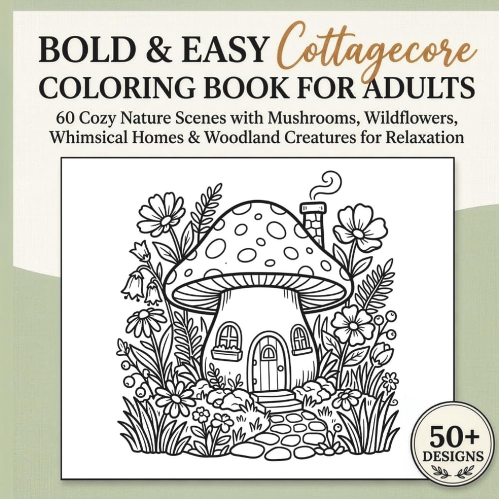 Bold & Easy Cottagecore Coloring Book for Adults: 60 Cozy Nature Scenes with Mushrooms, Wildflowers, Whimsical Homes & Woodland Creatures for Relaxation & Mindfulness baixar o livro de graça
