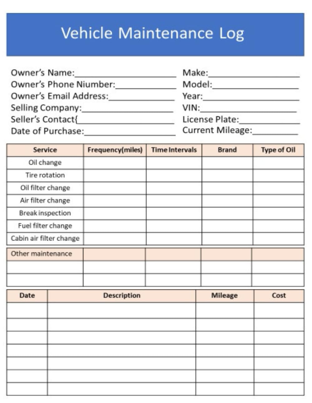Vehicle Maintenance Log: Automotive Service Record Book baixar o livro de graça