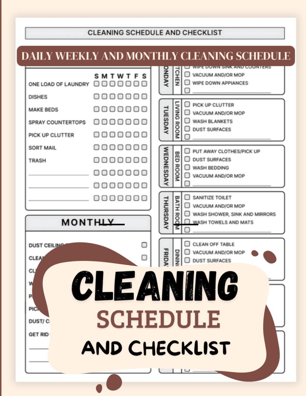 Cleaning Schedule and Checklist: Daily Weekly and Monthly Cleaning Schedule, Checklist Planner and Organizer - 8,5x11 in - 120 pages baixar o livro de graça