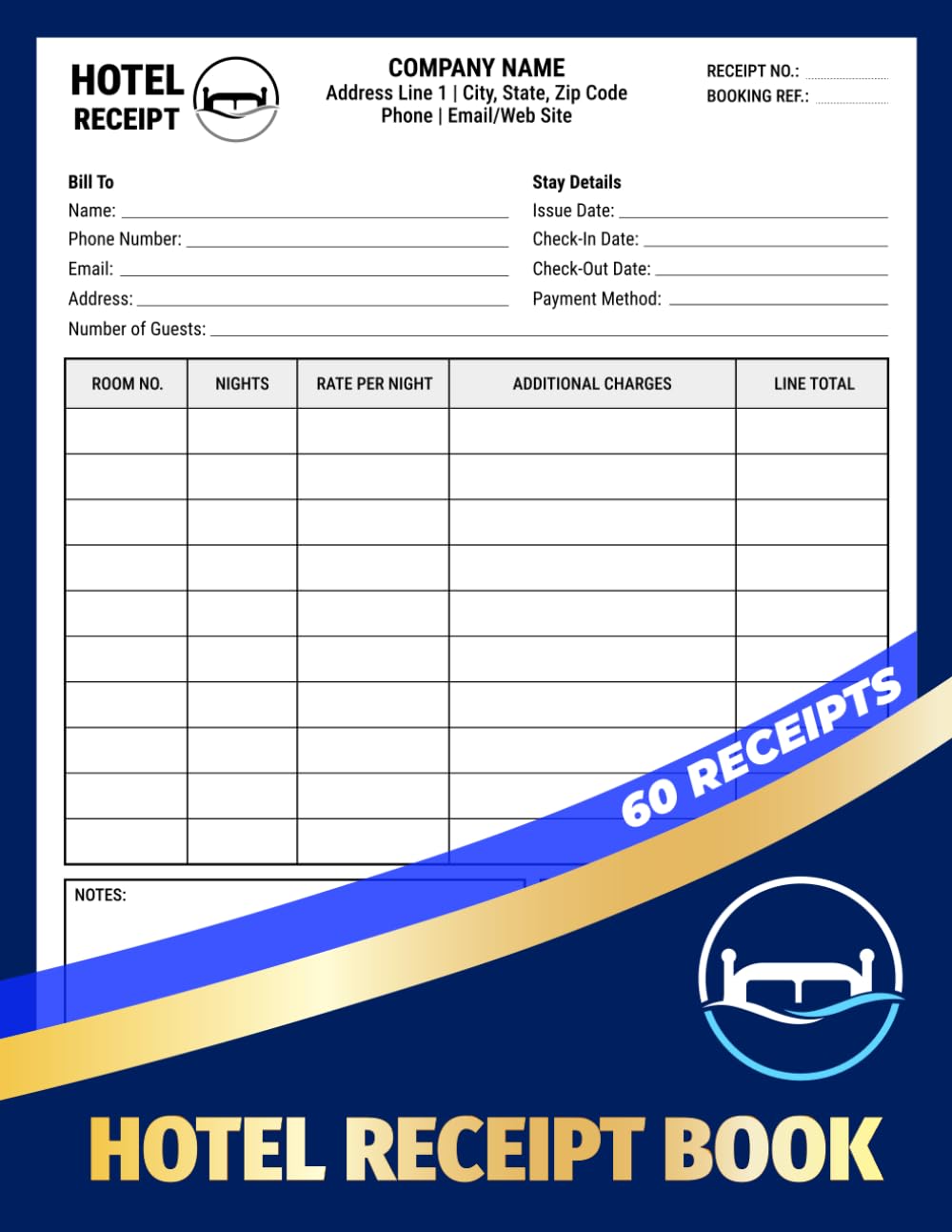 ler totalmente Hotel Receipt Book: Motel Payment Tracker | Record Guest Information, Room Numbers, Nightly Rates, Stay Charges & Grand Totals | 60 Forms, 120 Single-Sided Pages