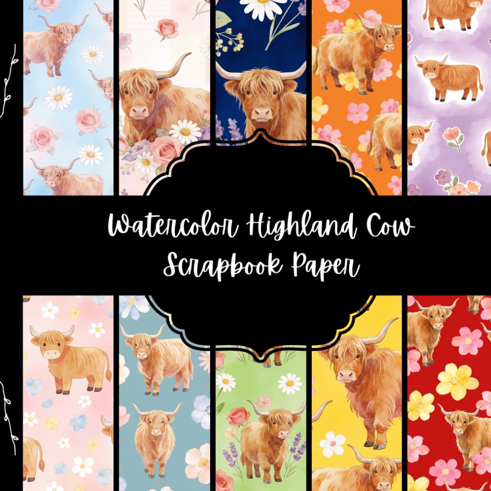 Watercolor Highland Cow Scrapbook Paper, Farm Animal Junk Journal Paper, Mammal Decorative Paper, DIY Projects, Origami, Collage Sheets, Decoupage Paper, 10 Designs, Double Sided baixar o livro de graça