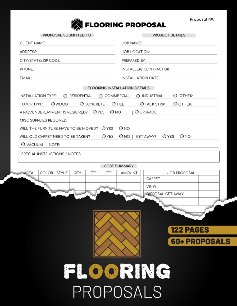 Flooring Proposals: Estimate Book for Hardwood, Tile, Carpet, Vinyl & Laminate Flooring Projects | Track Clients, Materials, Labor & Project Costs | 60 Forms, 120 Single-Sided Pages baixar o livro de graça