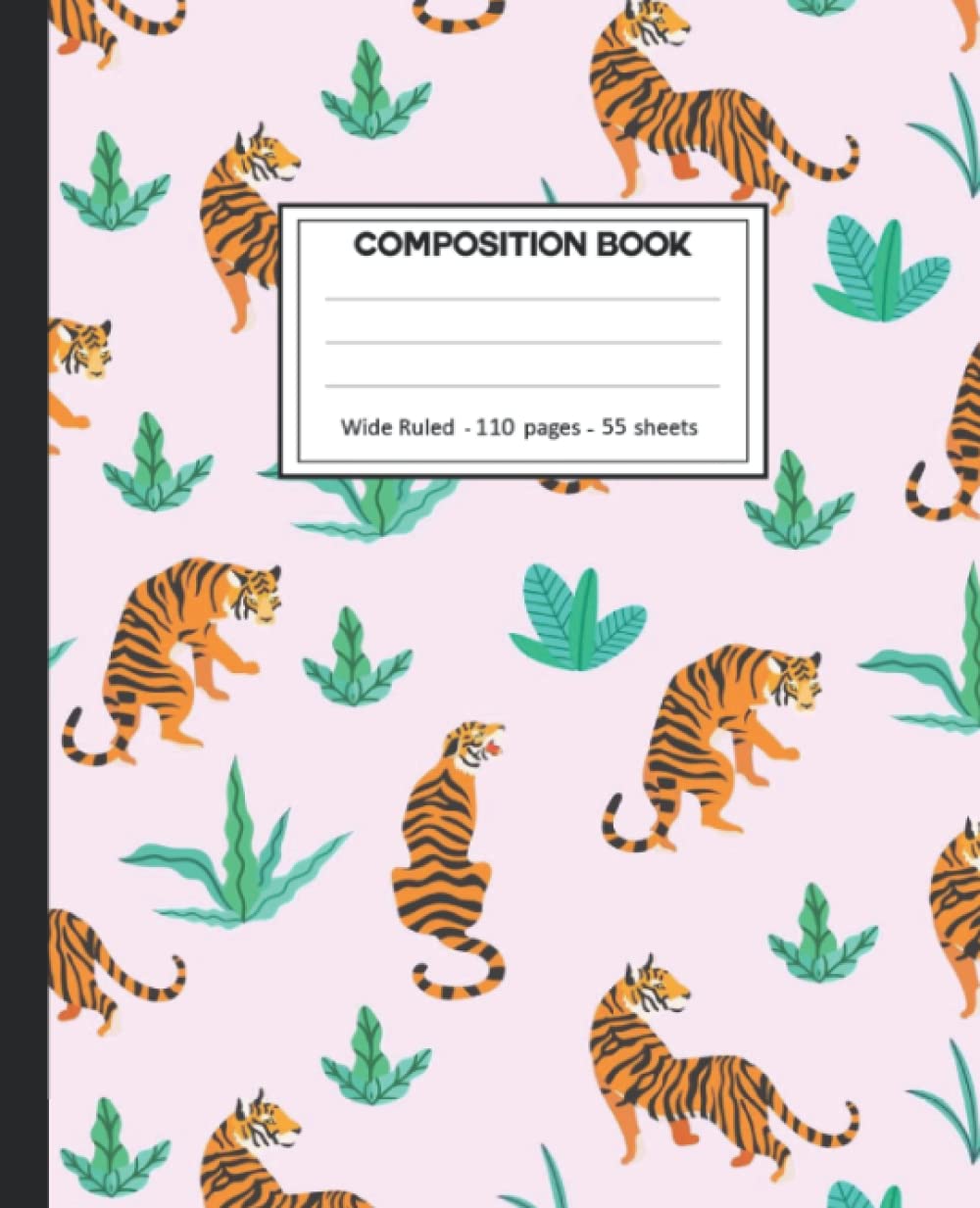 Composition Notebook: College Ruled: 110+ Lined Pages Writing Journal: Tigers on White.