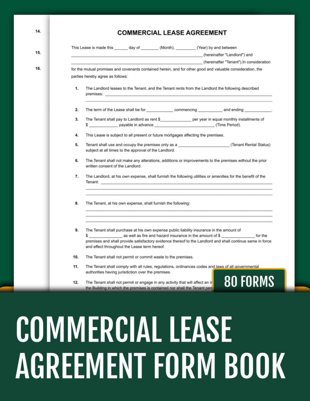 ler totalmente Commercial Lease Agreement Form Book: 80 Ready-to-Use Forms for Tenant and Landlord | 8.5 x 11 inches.