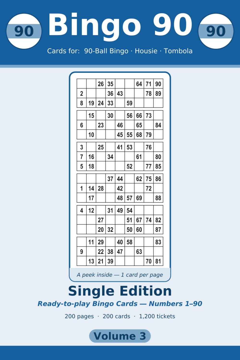 ler totalmente Bingo 90: Single Edition: 200 Large-Print 90-Ball Housie & Tombola Sheets, One Card Per Page (Volume 3)