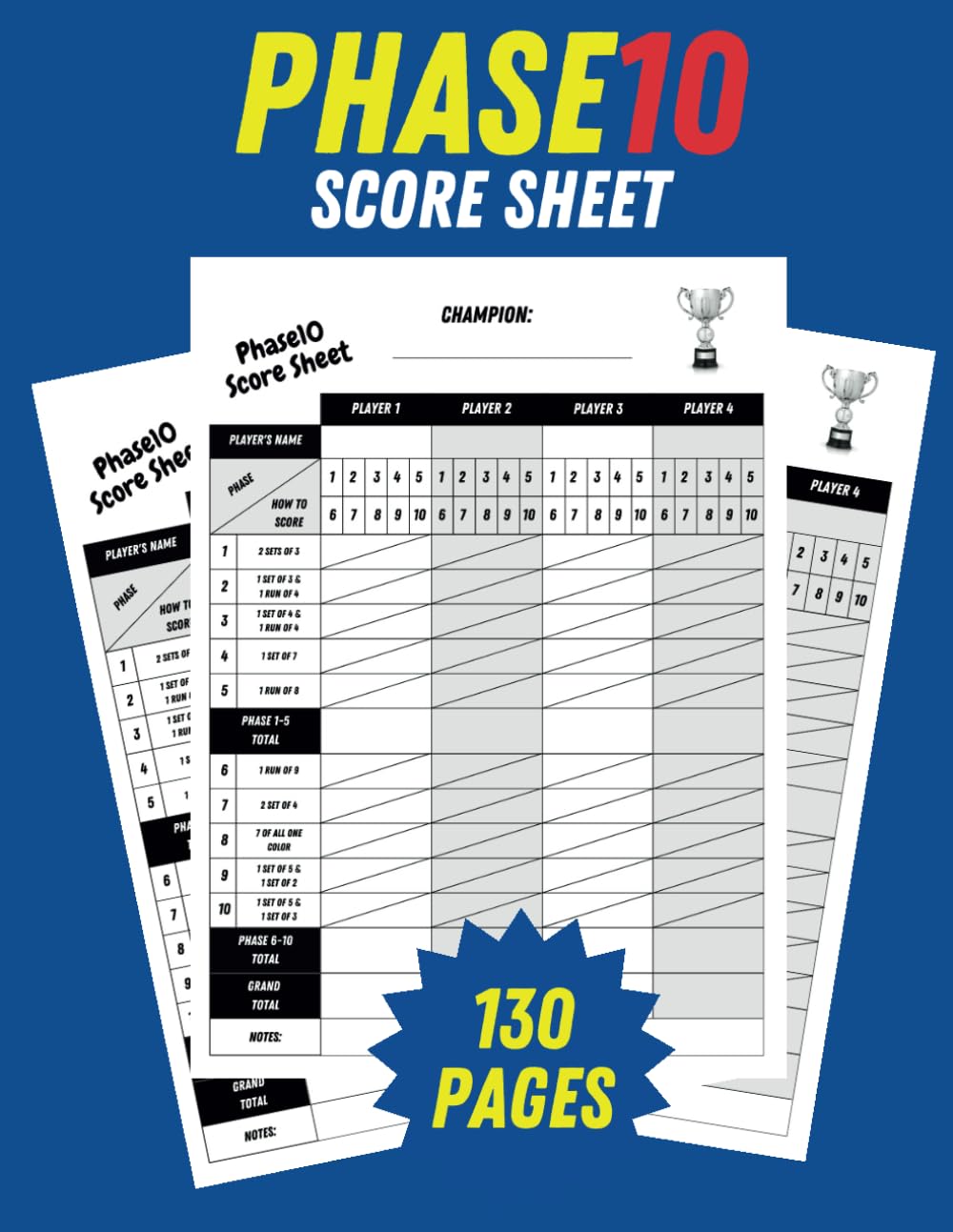 ler totalmente Phase 10 Score Sheets: Phase 10 Scorebook With Large Print Size 8.5 x 11 Inches, 130 Pages
