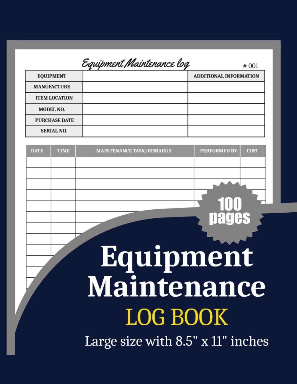 Equipment Maintenance Log Book: 103 Pages: Service Record Tracker for Repairs, Inspections, Machinery & Tools – Large 8.5” x 11” Maintenance Notebook baixar livro de graça
