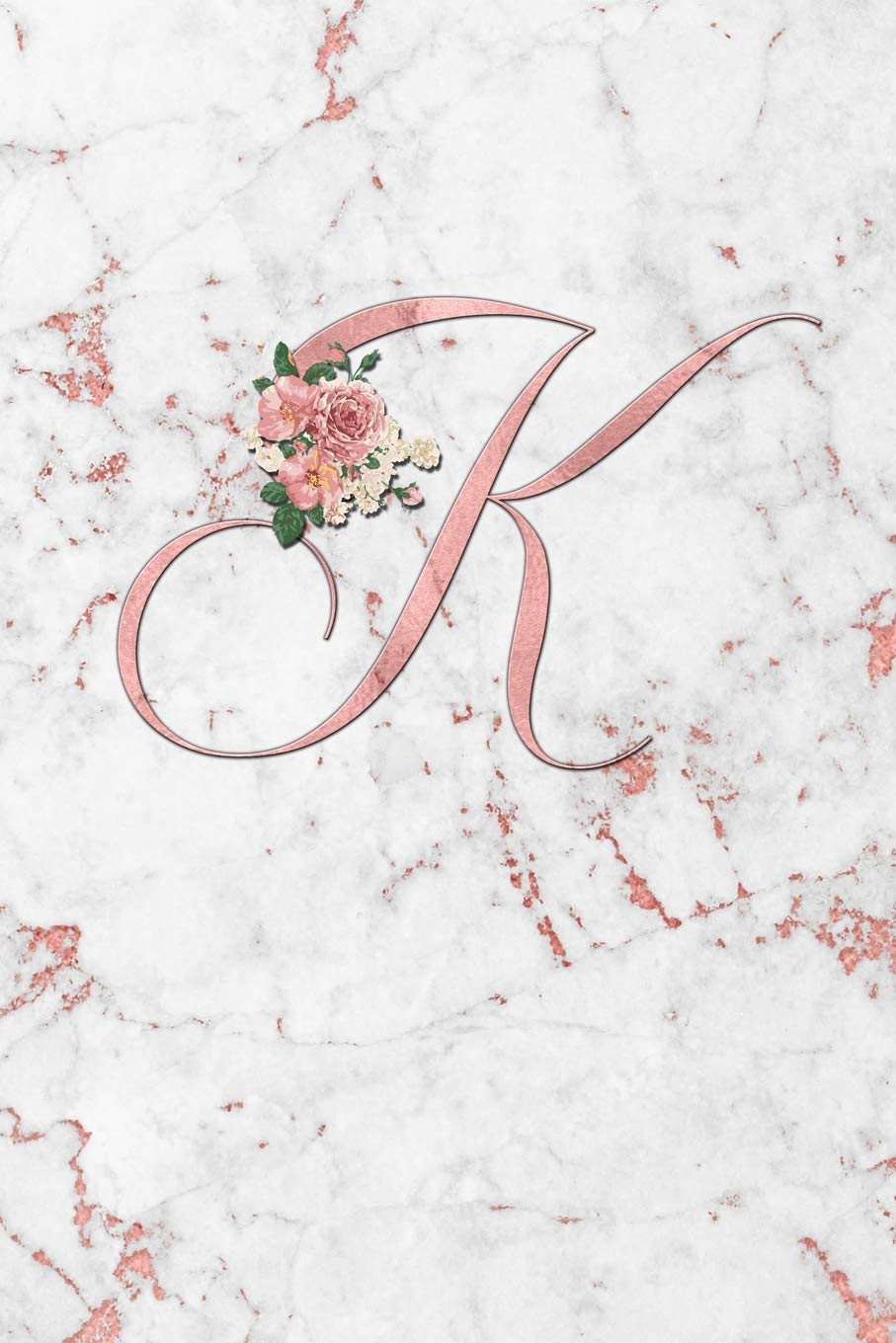 K: Letter K Journal, Rose Gold on Rose Gold Marble III, Personalized Composition Book Monogram Initial, 6 x 9