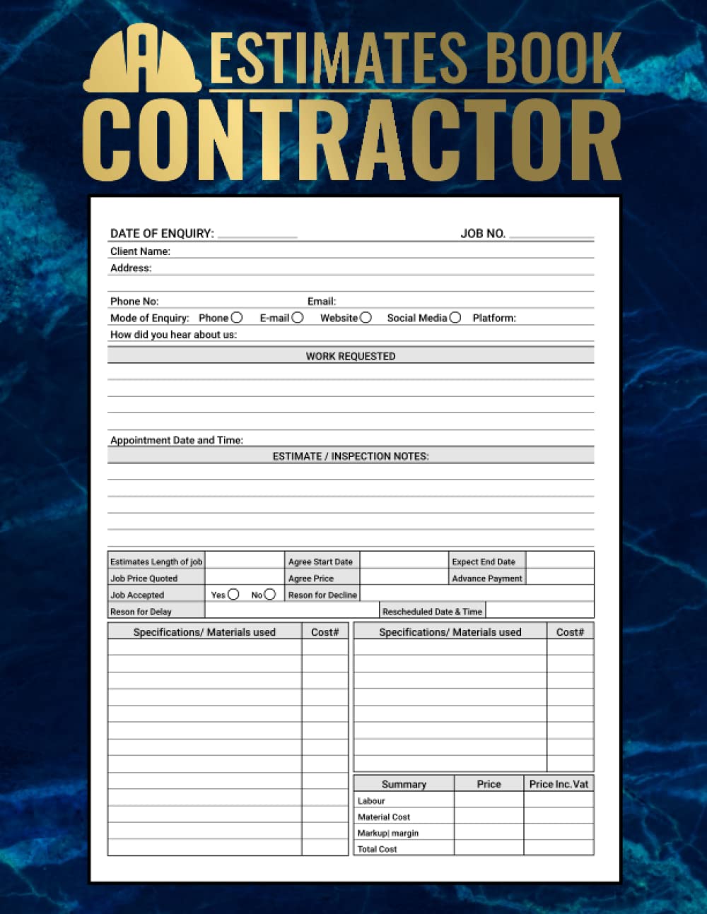 capítulo por capítulo baixar Estimate Book Contractor: Log book to record client details, job quotes, estimates, Contractor notebook Organizer, Record Book, Complete with dot grid diagram, Measurement pages