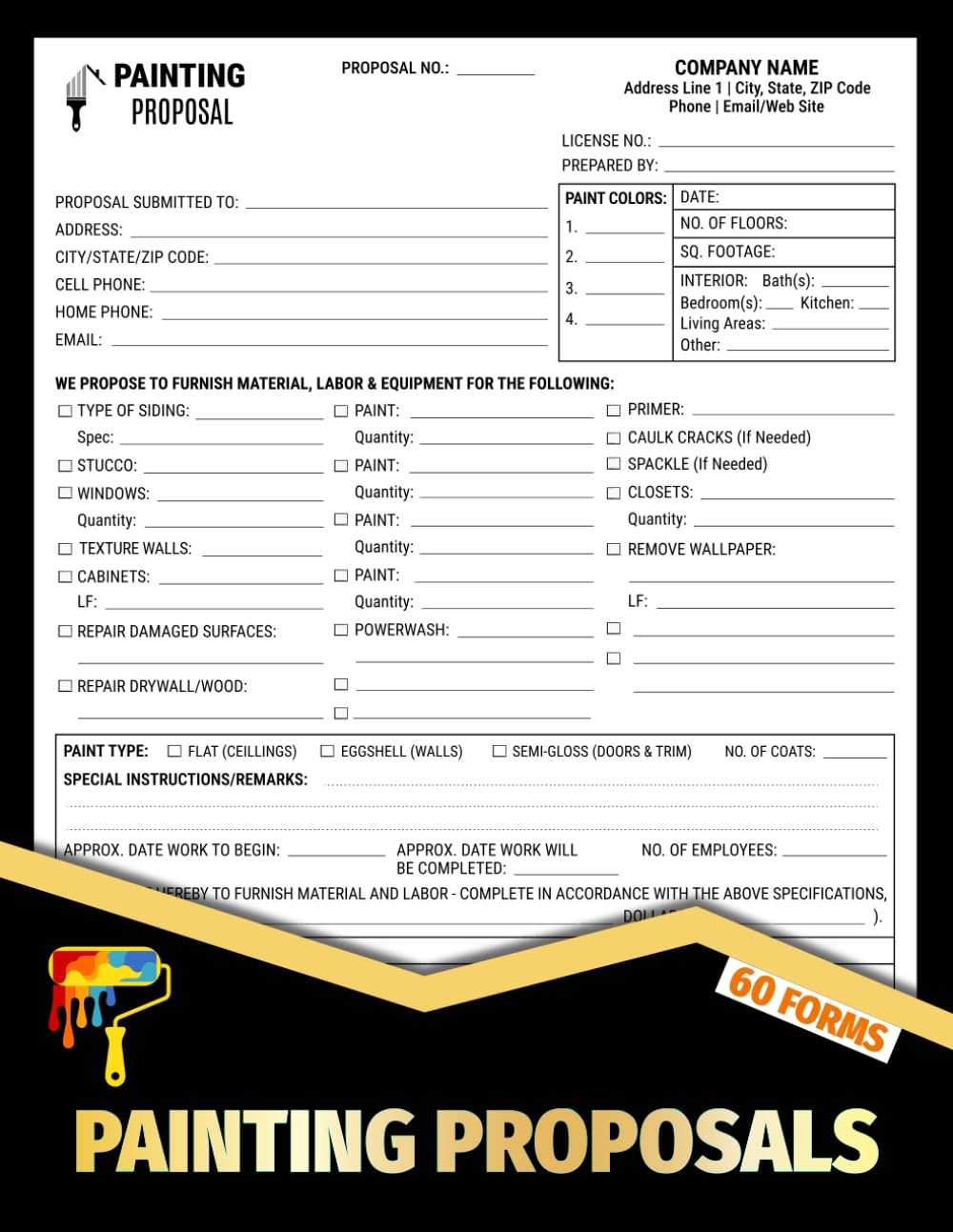 Painting Proposals: Estimate Sheets for Painters & Contractors | Record Surfaces, Colors, Coats, Labor, Materials & Signatures | 60 Forms baixar livro de graça