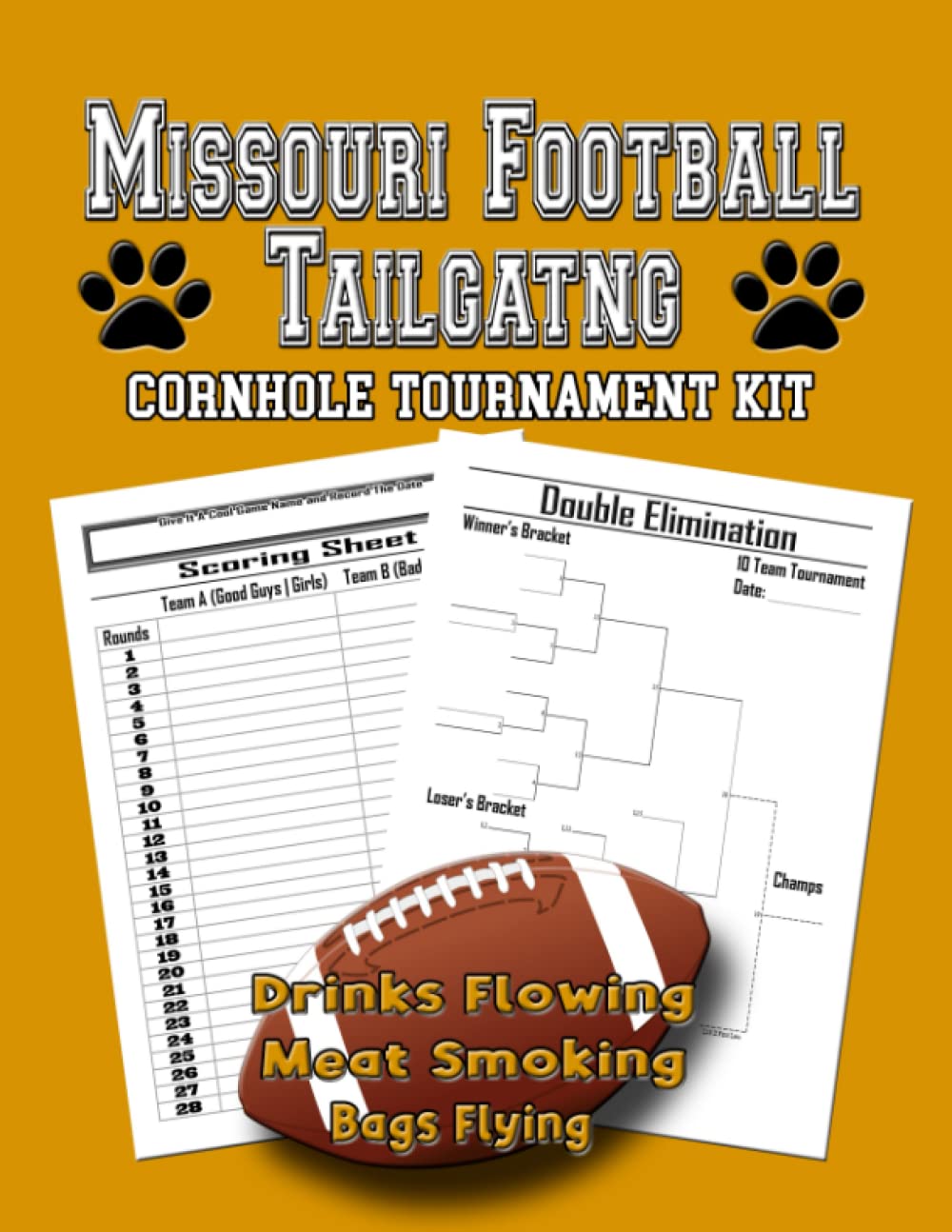 ler totalmente Missouri Football Tailgating Cornhole Tournament Kit: 60 Score Sheets and 60 Tournament Brackets (5 - 12 Teams)